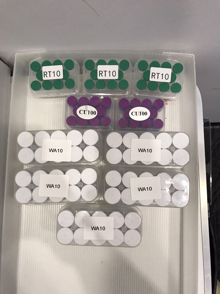 Reagent kits labeled RT10, CU100 and WA10